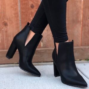 Black Ankle High Block Chunky Heel Booties